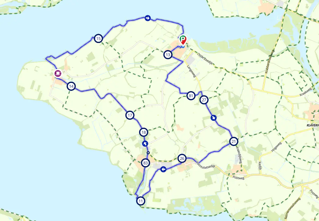 Karte der Oosterschelde-Route über Tholen