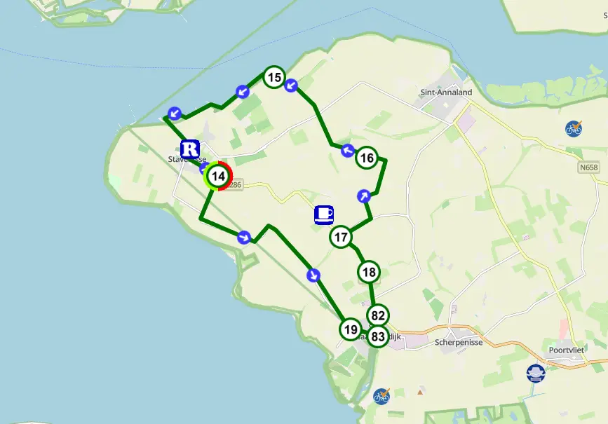 Karte der Radroute von Stavenisse nach Sint-Maartensdijk